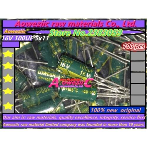 Aoweziic 100 PCS Capacitance 16V 100UF 5X11 electrolytic capacitor 16V 100UF 5*11