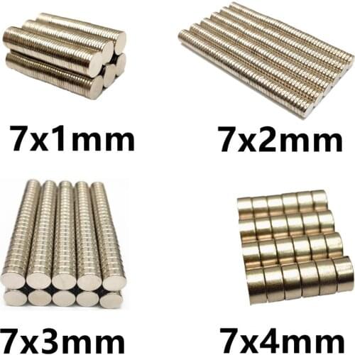 500PCS/LOT NdFeB Magnet 7*1 7*2 7*3 7*4 N35 Disc MAGNET 7x1 7x2 7x3 7x4 Round Speaker Neodymium magnets 7mm x 1mm 2mm 3mm 4mm