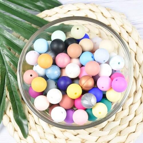 40 PCS 15 MM Silicone Round Ball Beads Rodent DIY For Necklace Chews Pacifier Chain Clips Beads Soft Texture Silicone