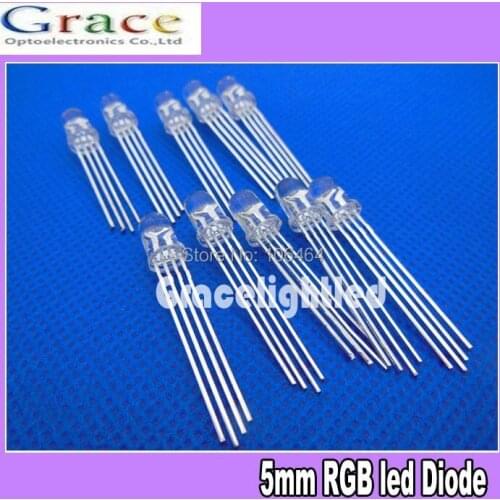Free shipping 100pcs/lot LED 5mm RGB Common Anode/Common Cathode 4Pin Tri-Color Emitting Diodes f5 RGB Water Clear