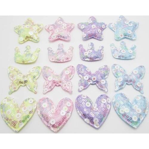 Free shipping 20pcs/lot sew on Glitter butterfly ,star patches for clothes Heart padded applique scrapbooking accessories
