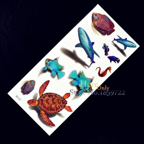 Turtle Shark Fish Designs Children 3D Flash Waterproof Tattoo Sticker H3D31 Kid Cartoon Temporary Tattoo Body Arm tatouage taty
