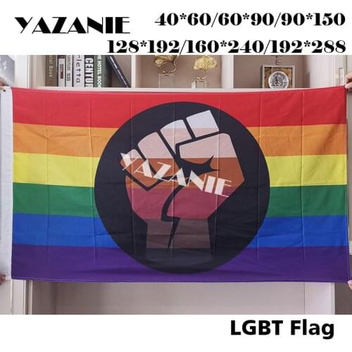 YAZANIE Polyester LGBT Support Fist Rainbow QPOC Freedom Pride Flag Large Size Homosexual Printing Flags and Banners
