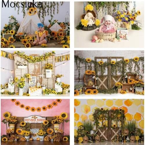 Sunflower Birthday Theme Backdrop for Newborn Kid Portrait Photography Cake Smash Garden Flowers Photo Booth Background Props