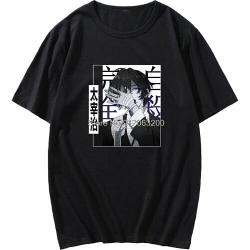 Japanese Anime Bungou Stray Dogs T-shirt Super Cool Dazai Osamu Fashion Pattern Tshirt Short Sleeve Male Hip Hop Retro T Shirt