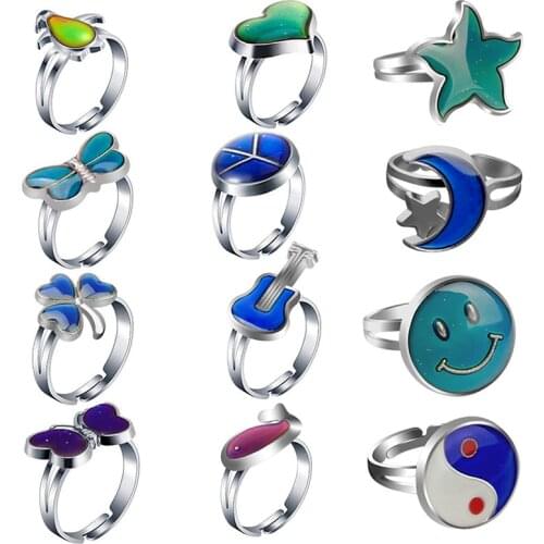 Interesting Rings With Changeable Colors As Temperature Changes Small Animal Design Butterfly Dolphin Stars Heart Geometric Ring
