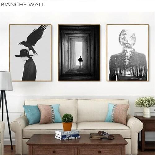 Black and White Abstract Art Characters Landscape Poster Print Canvas Painting Picture Living Room Home Nordic Decorative