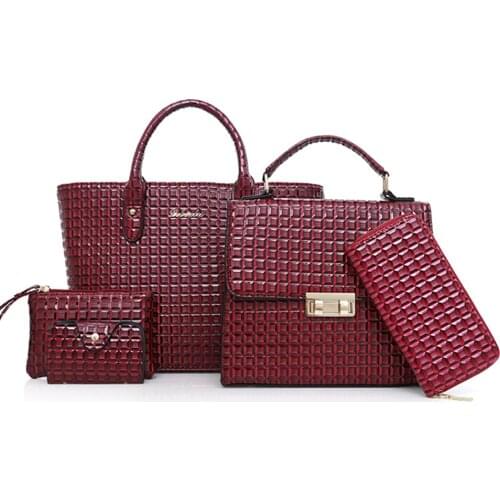 5pcs Bags Set For Women Handbags Patent Leather Totes Brand Fashion Geometric Crossbody Bag Shoulder Messenger Bag Clutch Purse