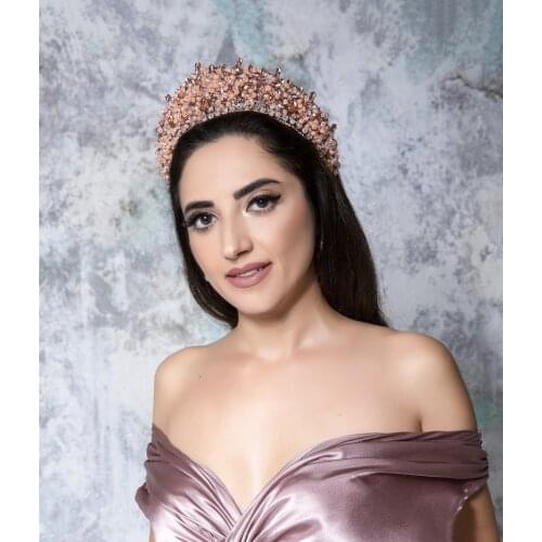 Luxury Handmade Rose Gold Hurrem Wedding Crown Hair Jewelry Bridal Headpiece Crystal Tiaras Bride Party Crowns