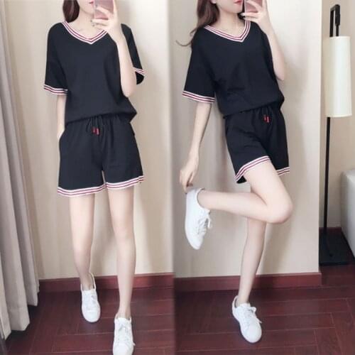 Womens Fashion Outfits Summer Korean Chic V-Neck Loose Tracksuits Half Sleeve Shirt Casual White Sets Shorts Two-piece Suits Top