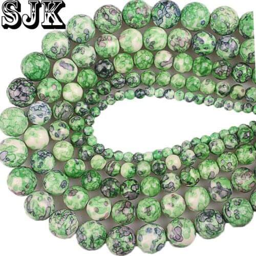 Natural Stone Gray Spots Green Ceramics Round Beads Fit Diy Handmade Bracelet Necklace Spacer Beads Jewelry Making Accessories