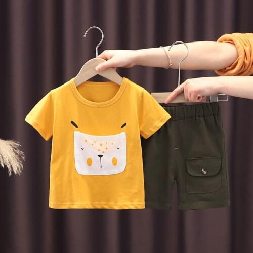 Summer Toddler Baby Kids Boys Clothes Pocket T-shirt Tops Solid Short Casual Set Infant Outfits For Infant Outfit Suit 0-4 Years
