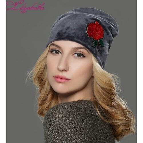 LILIYABAIHE Women Autumn And Winter Hat Ladies Girls Hats For Women Skullies Beanies Fluff Caps Roses Touca new style Caps