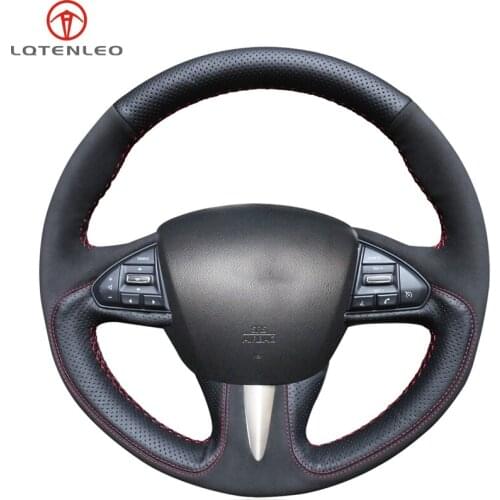 LQTENLEO Black Suede Genuine Leather Car Steering Wheel Cover For Infiniti Q50 Q50L 2013 2014 2015 2016 2017 QX50 2015 2016 2017