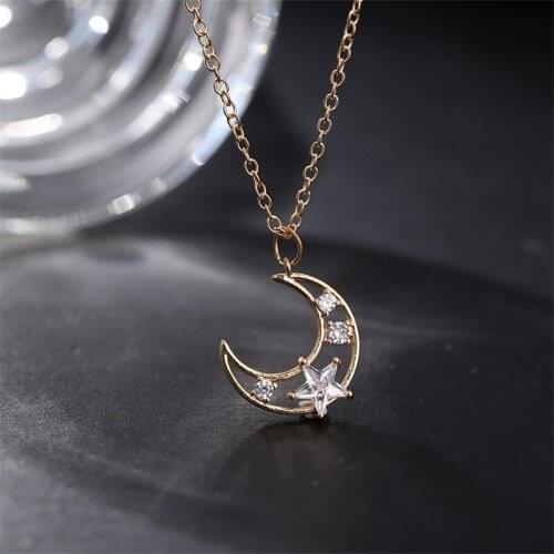 Moon Star Sliver Color Meteor Garden Slip Falling Meteor Micro-Inlaid Clavicle Chain Temperament Female Necklaces