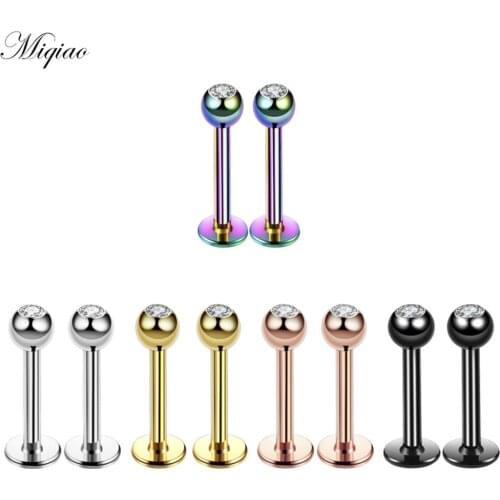 Miqiao 2pcs New Product All-match Zircon Round Ball T-shaped Straight Rod Lip Nail Piercing Jewelry