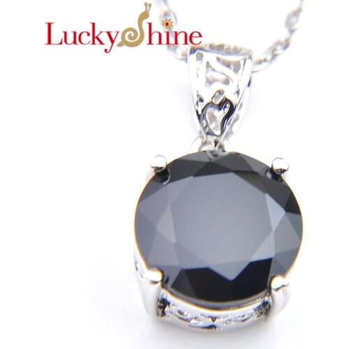 Luckyshine Fashion Round Black Onyx Silver Crystal Cz Zircon Wedding Pendant Necklaces Russia USA Australia Pendants Free Shipp