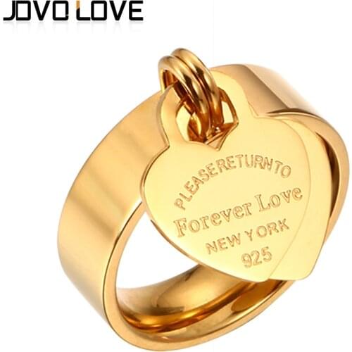 MSX Forever Love Wedding Rings Engraved Big Heart Tag Stainless Steel Charm Ring Rose Gold Silver Gold Color Love Ring For Women