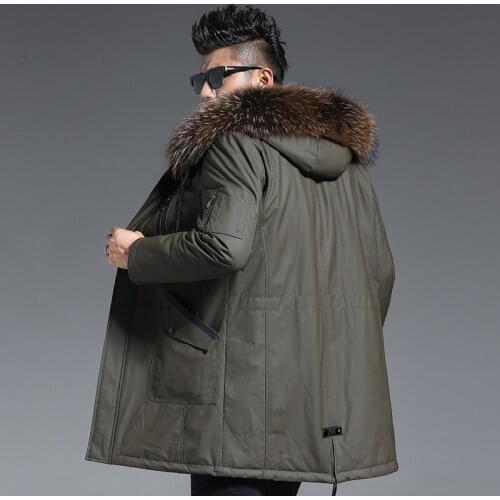 Mens Genuine Winter Down Jacket Men Raccoon Fur Collar Long Coat Luxury Cow Leather Jackets K2373 MY1439