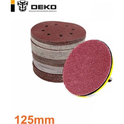 DEKO 125mm Round Sandpaper Eight Hole Disk Sand 12 Sheets Polishing Discs Abrasive Tools 40 pieces/ lot