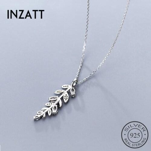 INZATT Real 925 Sterling Silver Zircon Leaves Pendant Necklace For Fashion Women Party Cute Fine Jewelry 2019 Gift