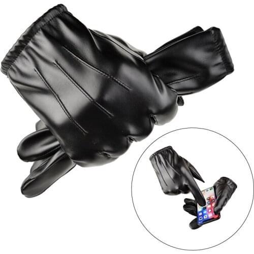 New Winter Gloves Men Black PU Leather Cashmere Warm Driving Gloves Mittens Touch Screen Waterproof Tactical Gloves