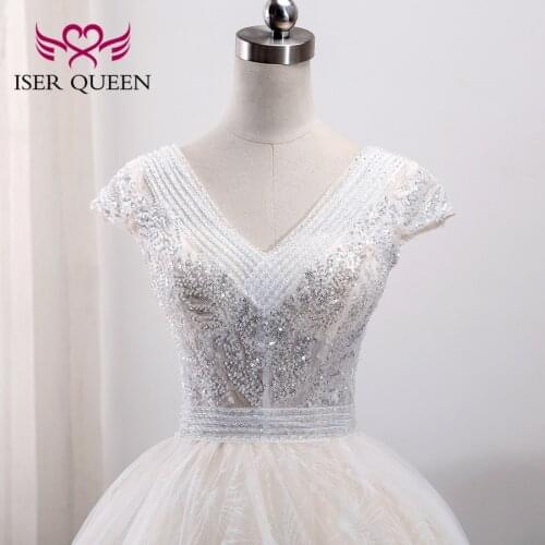 Short Sleeve V neck Embroidery Arab V neck Heavy Beading Europe Fashion Wedding Dress Wedding Gown Robe De Mariee WX0003