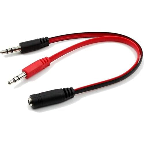 3.5mm Female to Dual Male Mic o Y Splitter Cable Extension Cord For PC