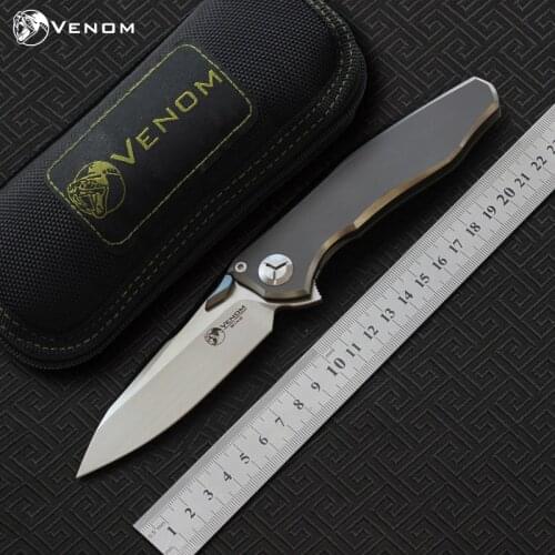 VENOM 4 Wing Kevin John S35VN SOLID Titanium handle Flipper folding knife ceramic ball bearing camping hunting knives EDC tools