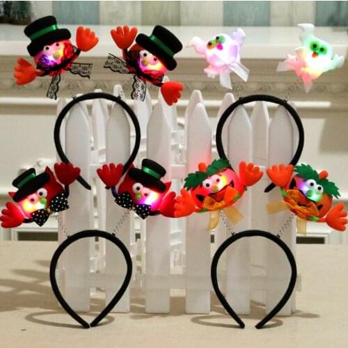 Led Headband Luminous Halloween Theme Cute Cartoon Bat Owl Cartoon Antenna Holiday Hair Band Decoration Cosplay Accessories
