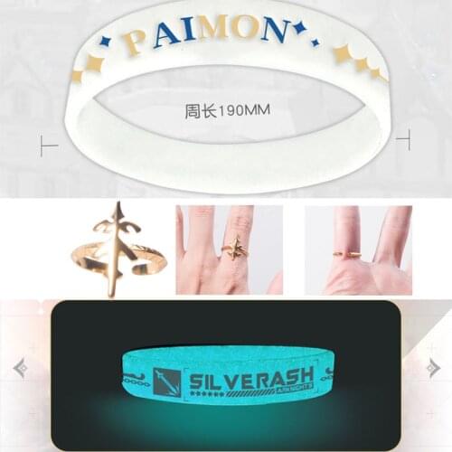 Genshin impact Ring cosplay Paimon Theme Birthday Valentines Day Gift Gold-plated Ring Silicon Bracelet Halloween props