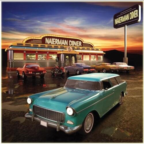 Vintage Car Parking Lot Diner Restaurant Sunset backdrop Vinyl cloth High quality Computer print wall background