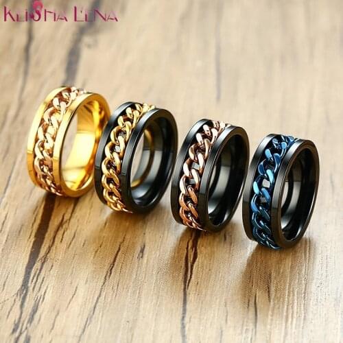 Stainless Steel Rotatable Spinner Black Chain Ring for Men Punk Titanium Steel Metal Finger Male Alliance кольцо мужское