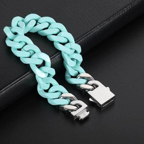 AZ 13mm High-Quality Blue Baking Paint Stainless Steel Bracelets For Men Hip Hop Cuban Link Chain NK Chain Women Goth Jewelry