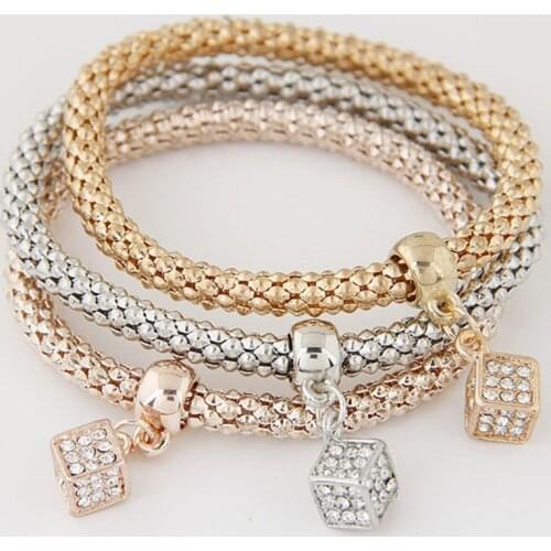 YADA 3 PCS INS Rubiks Cube Shape Pendant Bracelets&Bangles Charm For Women Friendship Bracelet Casual Jewelry Bracelet BT200385