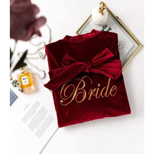 Winter Velet Sleepwear Wedding Bridal Fur Robe Gown Bride Bridemaid Embroidery Kimono Bathrobe Women Casual Home Night Dress