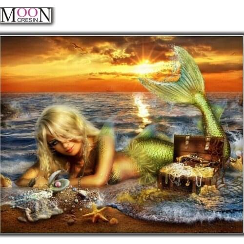 5D Diamond Painting Cross Stitch The Little Mermaid Diy Mosaic Square Drill Full Embroidery Sea Lady Fish Needle