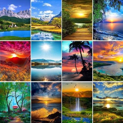 DIY 5D Diamond Painting Round Diamond Mosaic Landscape Diamond Embroidery Picture Rhinestone Home Decoration Handmade Gift