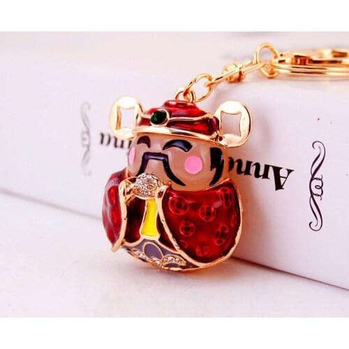 Chinese-style Oil Drop Craft Small Gifts the God of Wealth Enrichment Keychain Metal Pendant Men Key Chain Ornament