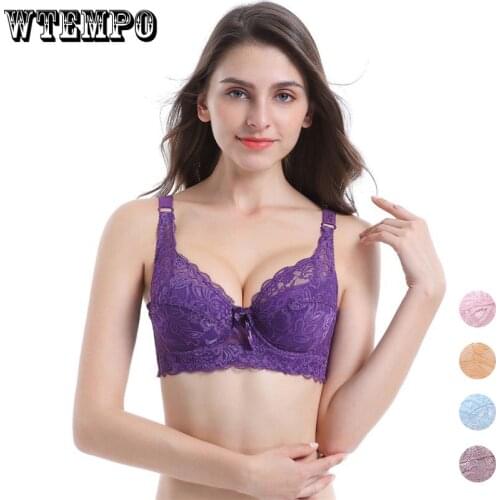 Lace Sexy Bra Push Up Bras Women Transparent Seamless Underwear Plus Size Thin White Bow Underwire Gathered Bralette 34-46 B C D