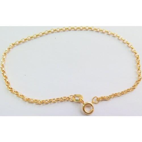 Solid 18K Yellow Gold Bracelet 2mm Cable link Chain 18cm Length Real Gold