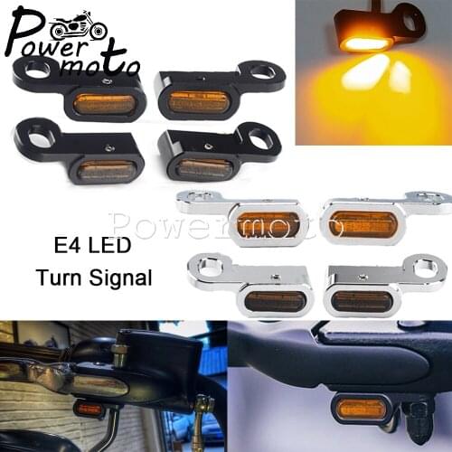 Black/Chrome Motorcycle Mini E4 LED CNC Turn Signal Light Indicators Running Lamp for Harley Touring 2014-2021 Softail 2016-2017