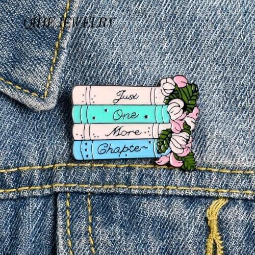 QIHE JEWELRY Flower Book Enamel Pins Fashion Brooches Badges Denim Clothes Bag Pins Gift for Book Lover Nerd