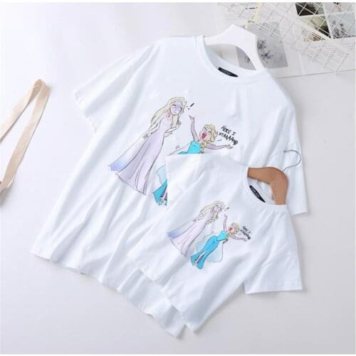 Family Matching T Shirts Summer New Fashion Round Neck KIds Family Look Tshirts Harajuku Disney Princess Printed Mother Tops