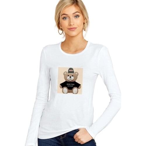 SXYTXE Women Basic Long Sleeve Crew Neck MOSCTION Printed T-Shirt Casual Fitted Cotton Tops