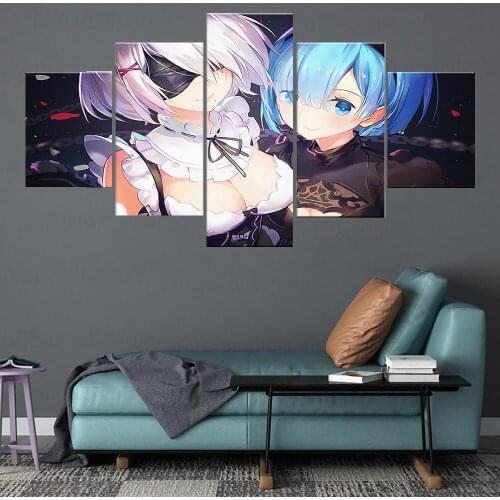 Canvas Prints Paintings Rem Re Zero 2b Cartoon Character Wall Art Poster 3 Panel Modular Pictures Living Room Modern Home Decor
