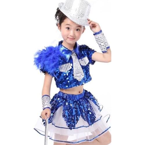 Girls Jazz Dancing Costumes Colorful Sequin tutu Dress Suit Children Stage Perform Wear Garments for Xmas Holiday Party
