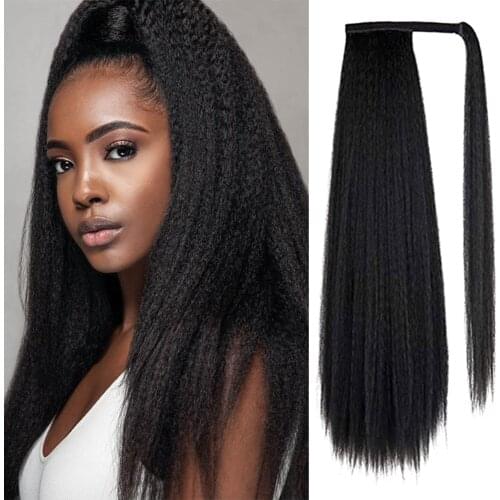 AMIEEGIRL Yaki Kinky Ponytail Heat Resistant Hair Extensions Synthetic Kinky Straight Hair Pieces Drawstring Ponytail Fake Hair