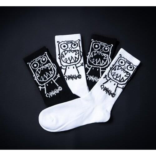 Cartoon Men Print Pattern White Black Hip Hop Breathable Mid Tube Socks Skateboard Short Socks Harajuku Mens Soks Calcetines Sox