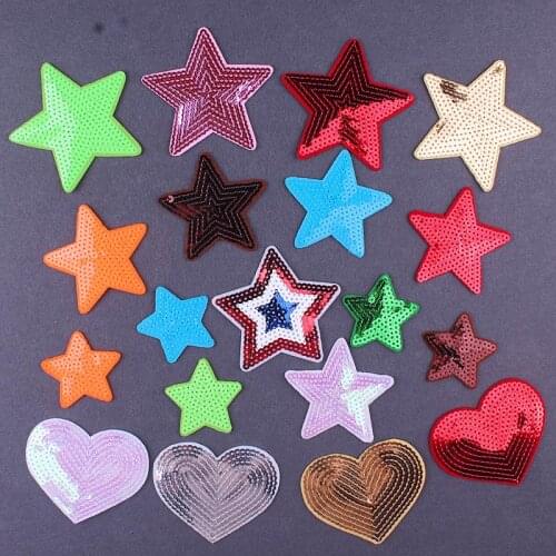 Cartoon Sequined Star Patch Iron On Patches On Clothes Appliques Many Color Star Heart Patches For Clothing Stickers Stripes
